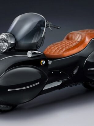 A black and orange motorcycle Description automatically generated with low confidence