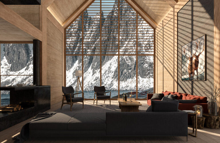 A living room with a large window Description automatically generated with low confidence